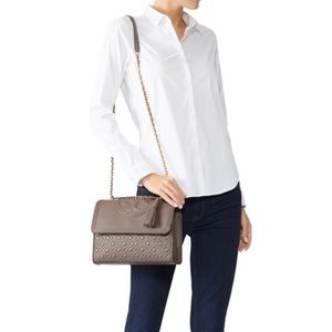 Tory Burch Silver Maple Fleming Large Convertible Bag